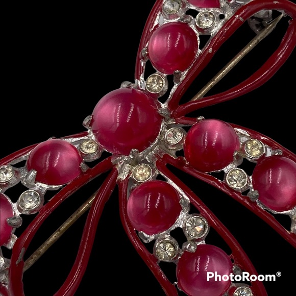 Vintage 1930’s Huge Pink Moonglow Lucite Bow Brooch - Picture 3 of 3